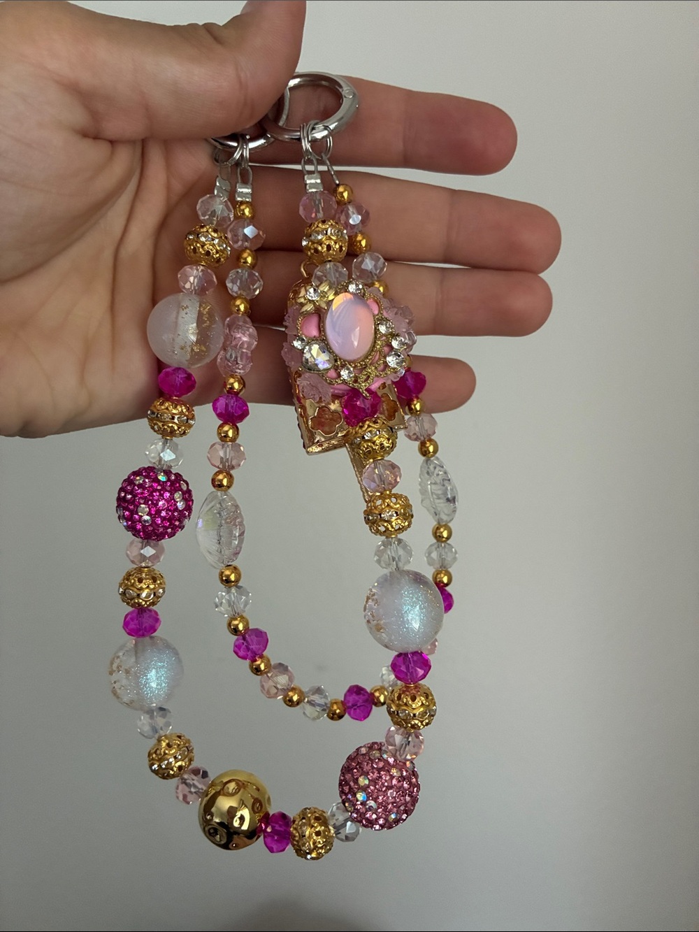 FINAL SALE🎀 Pink & Gold Beaded Ice Pop Keychain Charm - Picture 3 of 5